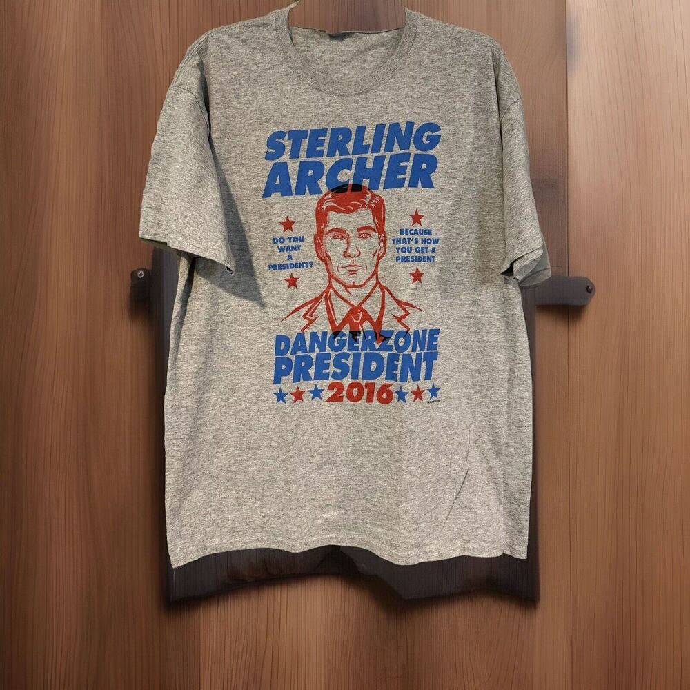 Sterling Archer Danger Zone President 2016 T-Shirt Men XL Gray Fruit Of The Loom